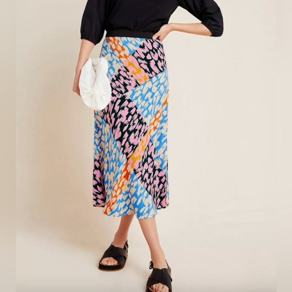 NWT Anthropologie Corey Lynn Calter Bias Printed Midi Skirt Size Large Petite